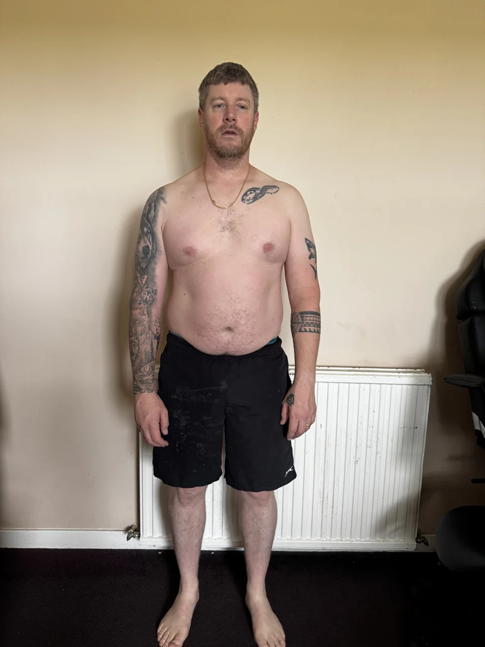 Stuart standing front-on on 1 August 2026